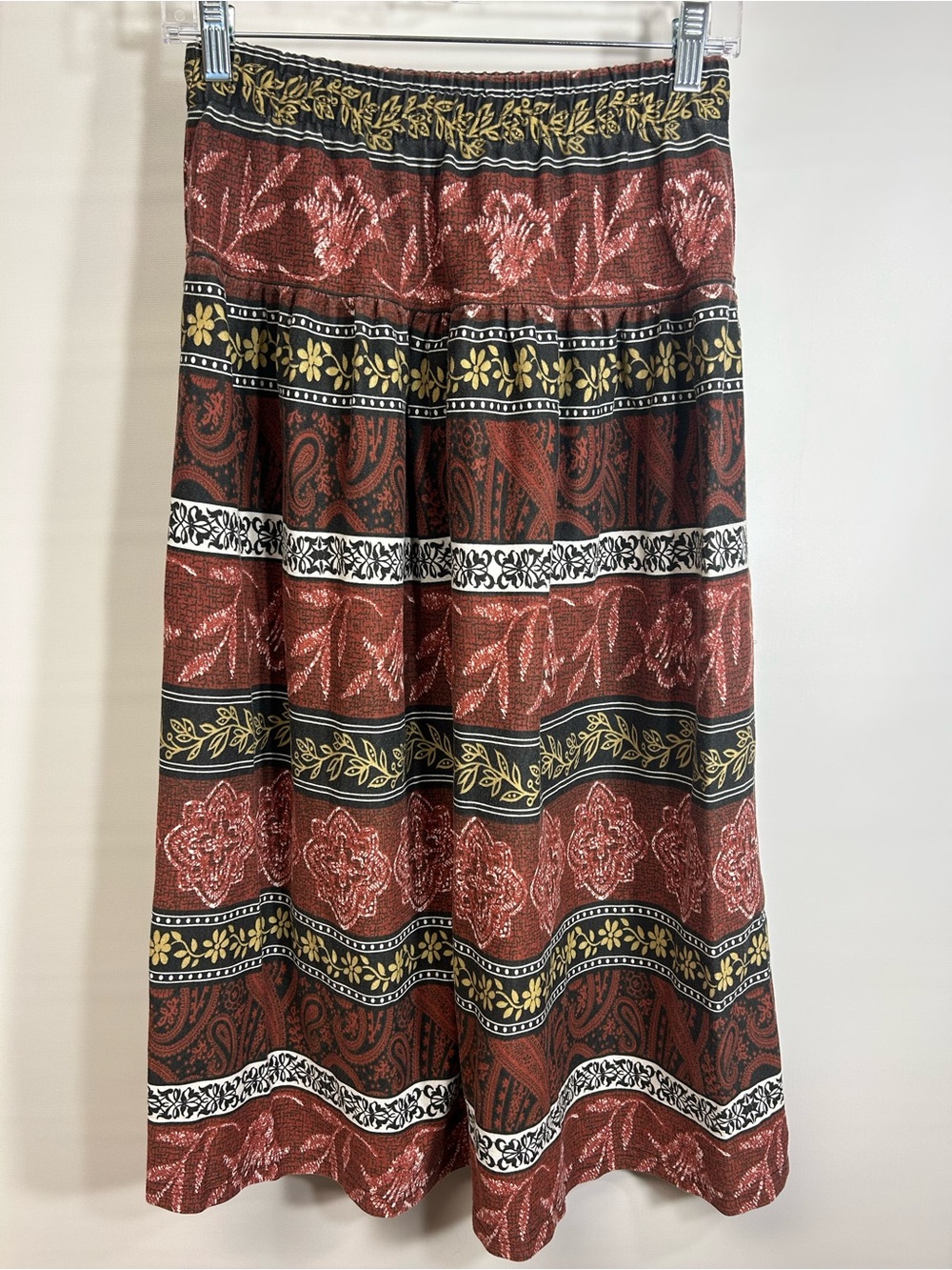 Rust Paisley Band Maxi Skirt with Elastic Waist Small/Medium